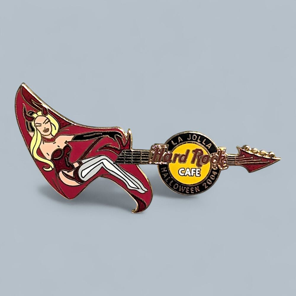 Hard Rock Pin 2004 La Jolla California Halloween Devil Girl Costume On Guitar